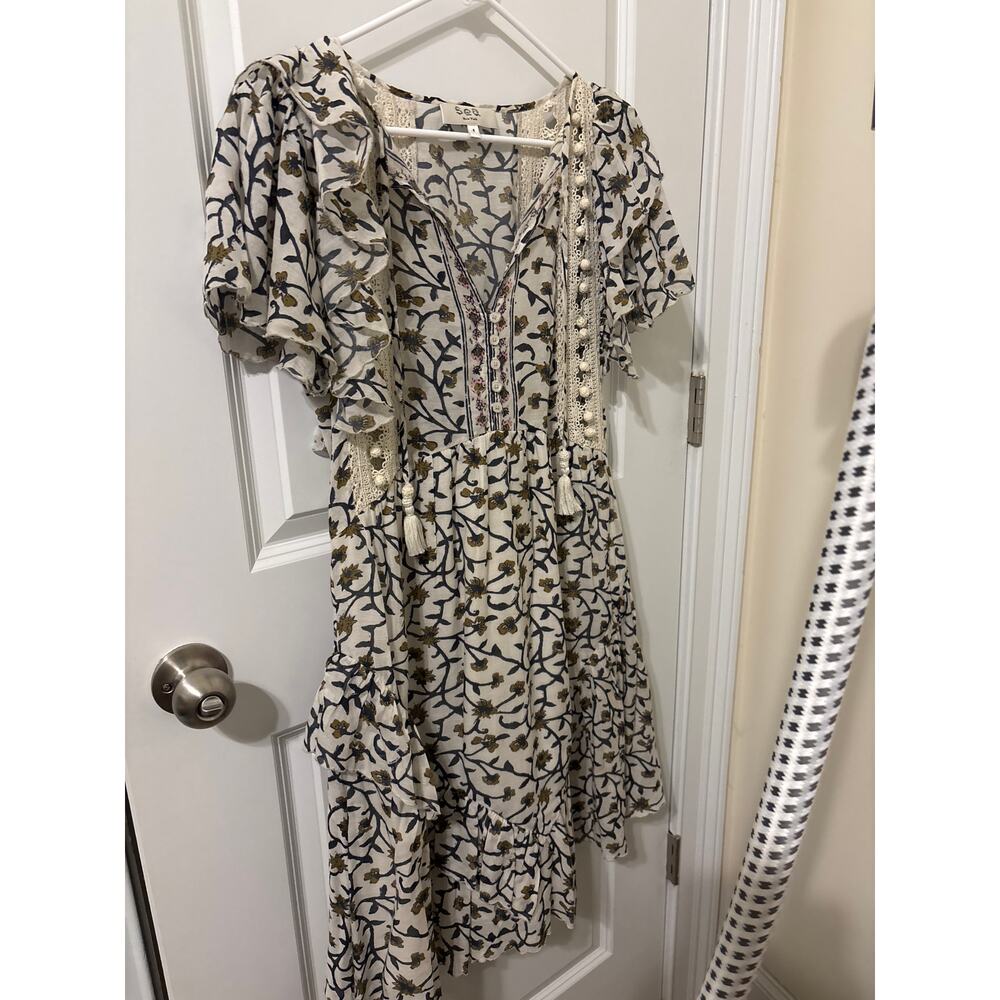 Sea New York Sz 6 floral mini dress crochet cotton viscose GUC
